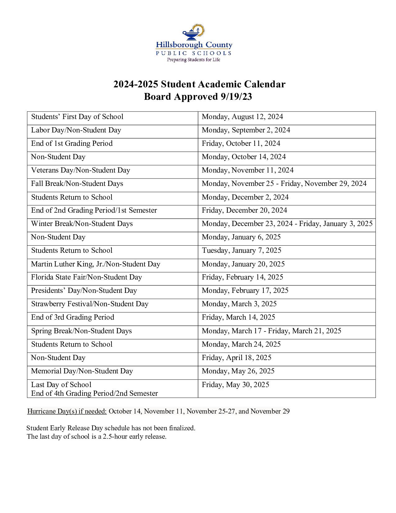  Student Calendar
